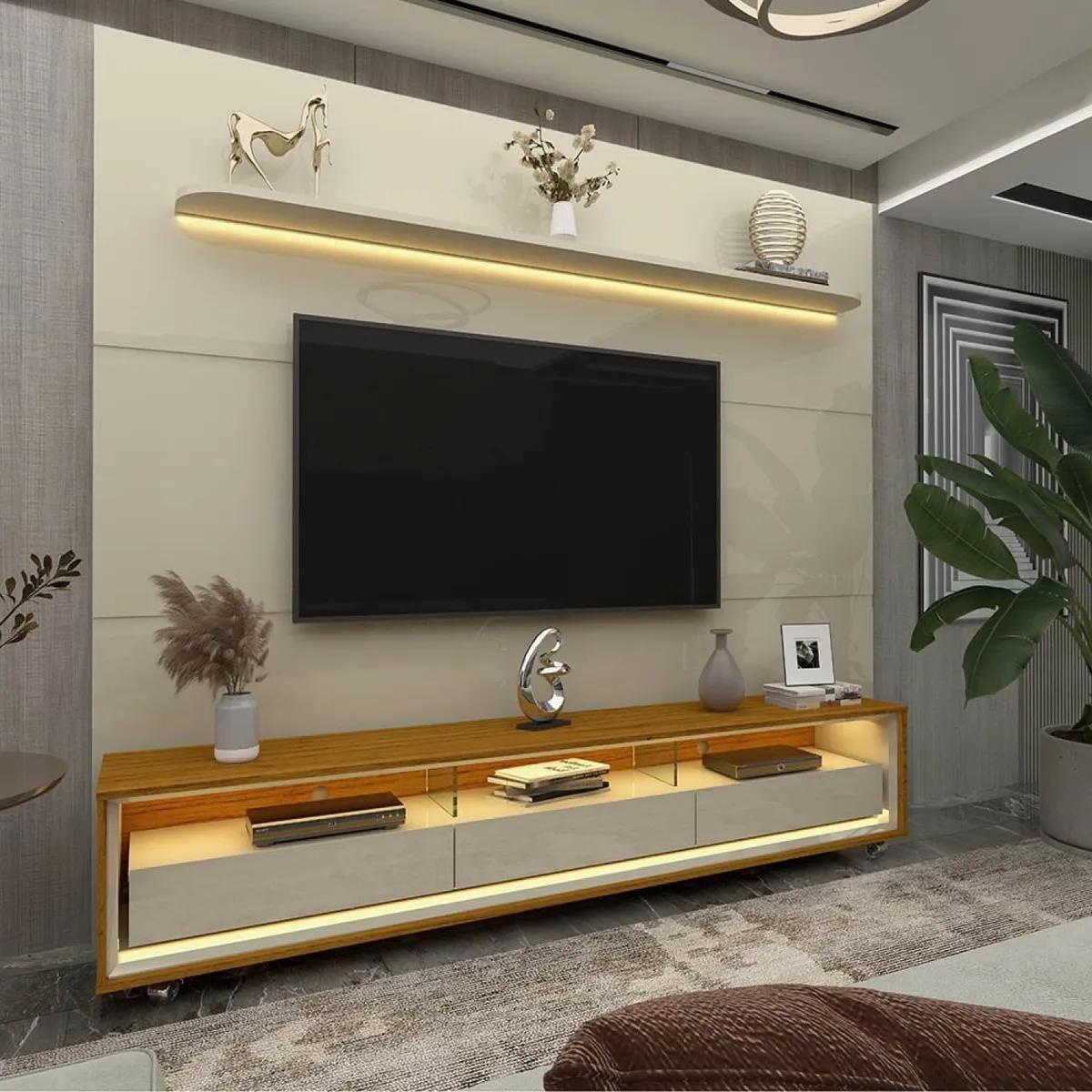Rack com Painel para TV até 90 polegadas 3 Gavetas LED