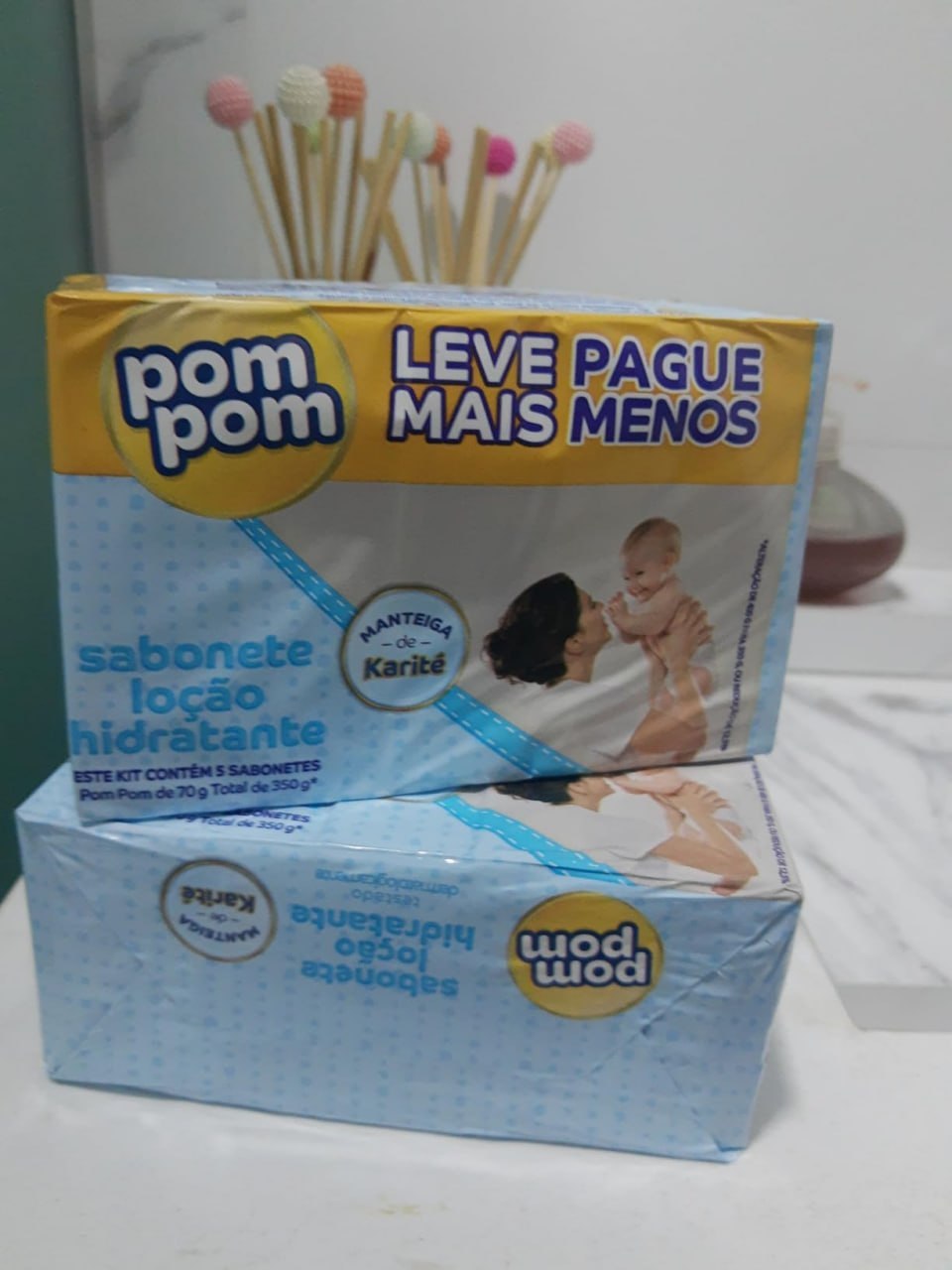 Kit 5 Sabonetes em Barra Pom Pom com Loção Hidratante 70g