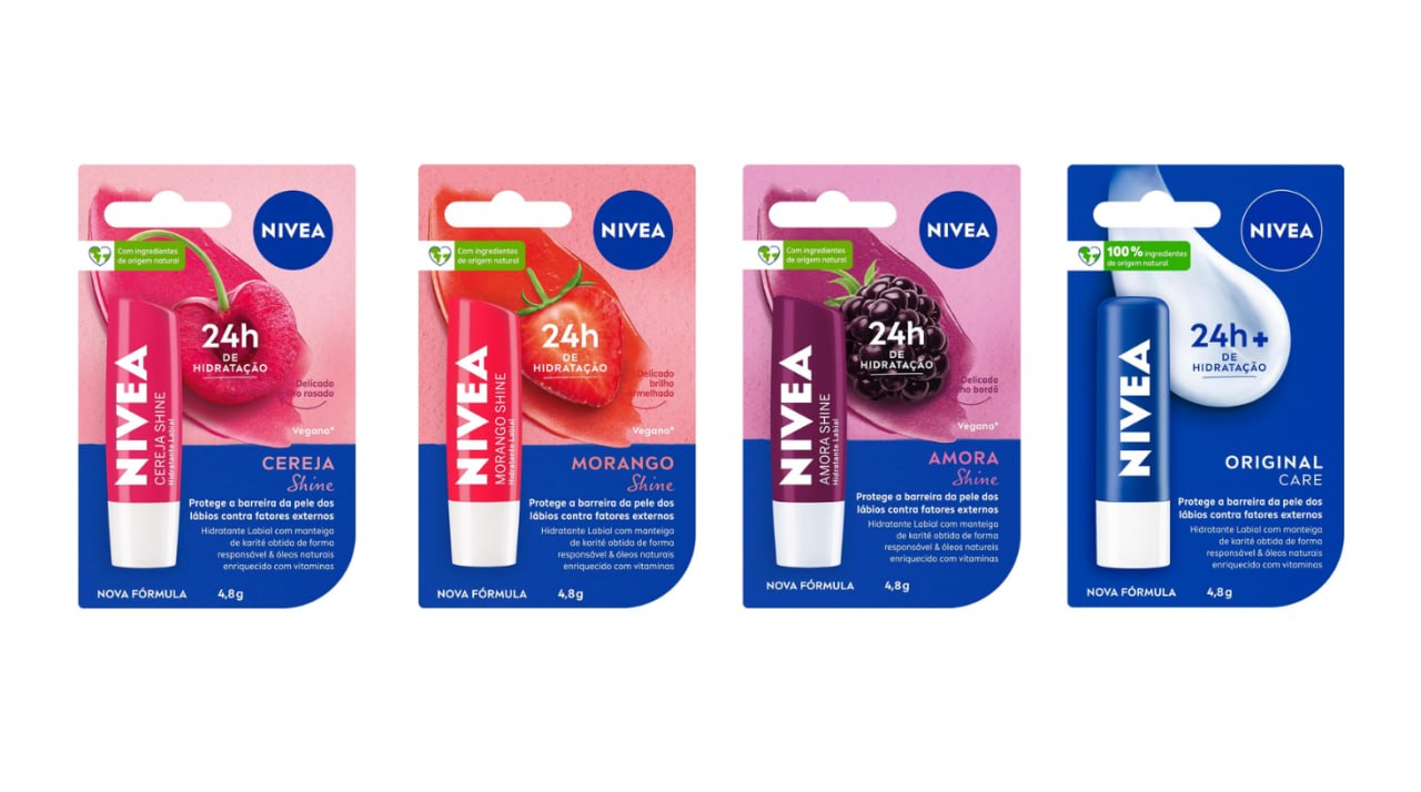 NIVEA Hidratante Labial 4,8g - Cereja, Morango, Amora e Original