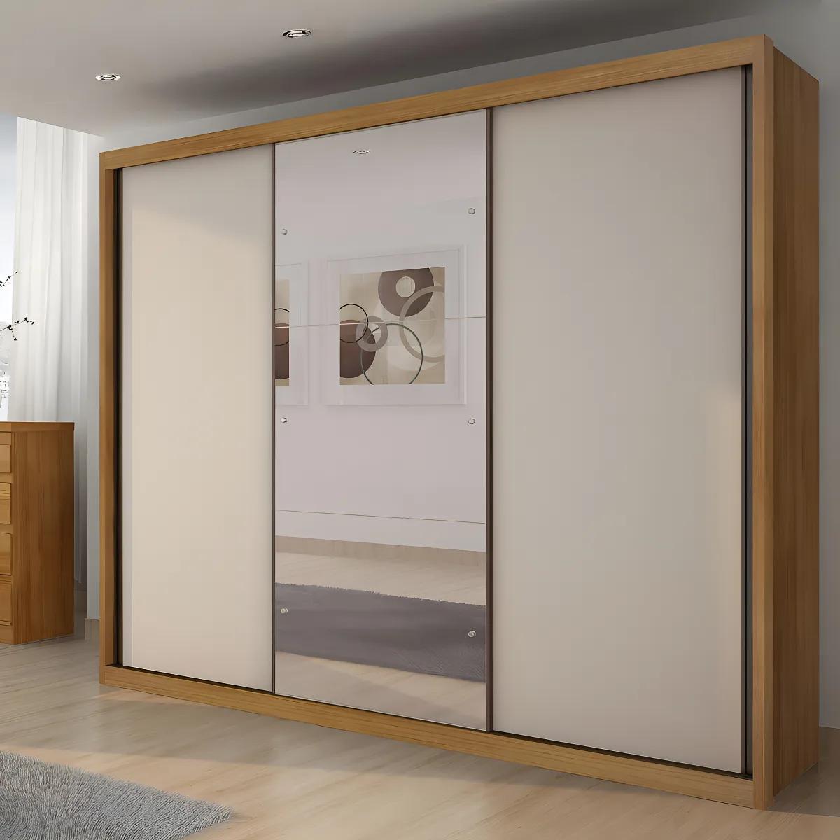 Guarda-Roupa Casal 3 Portas Espelho MDF Fosco Horizonte Vegas