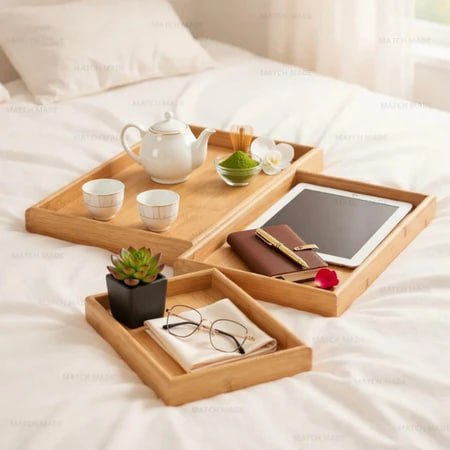 Kit 3 Bandejas de Bambu Retangular