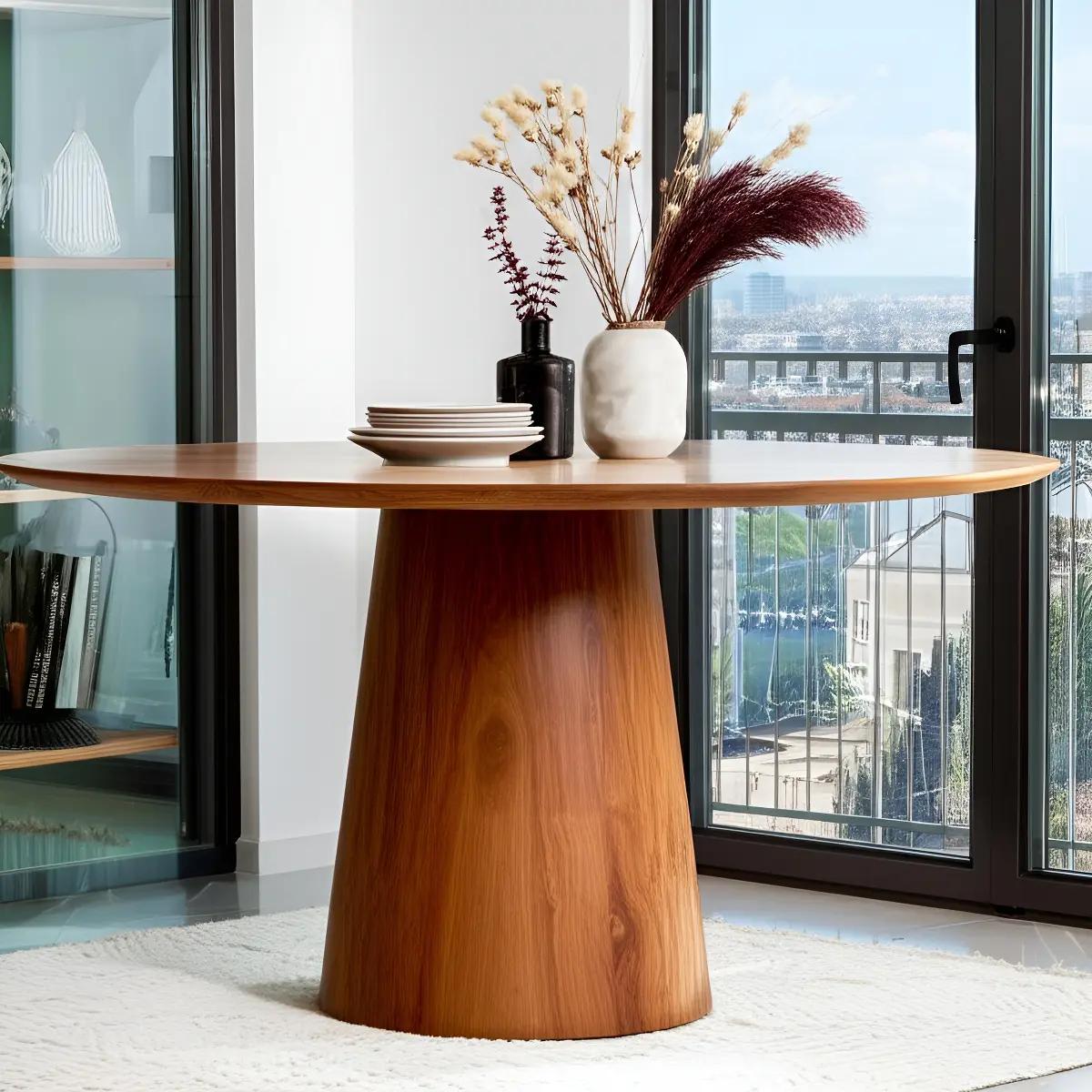 Mesa De Jantar Madeira Natural Cone Redonda 80cm