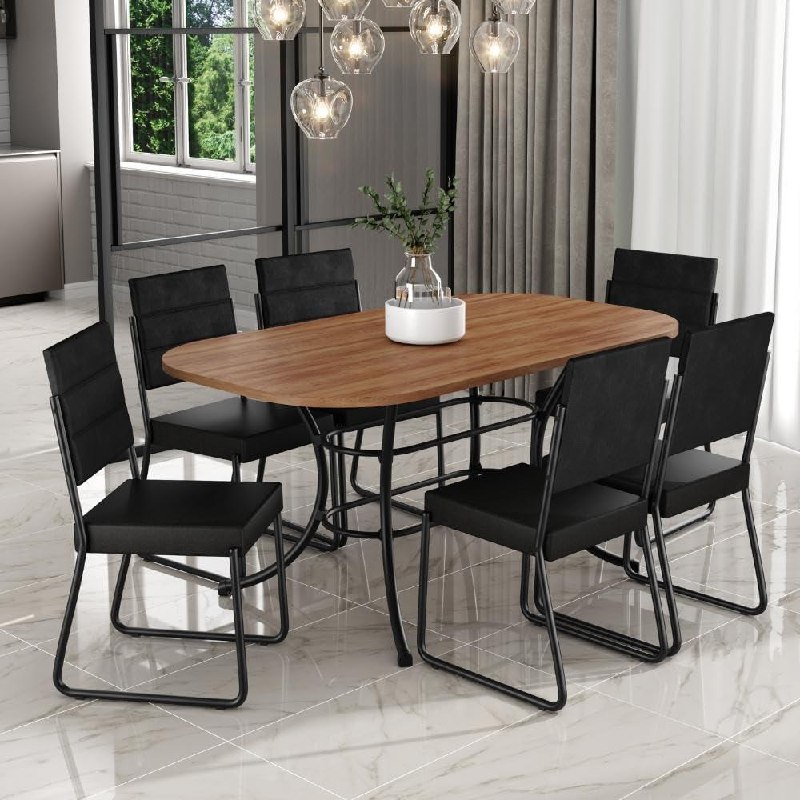 Conjunto Sala de Jantar 6 Cadeiras Fênix Carraro Preto
