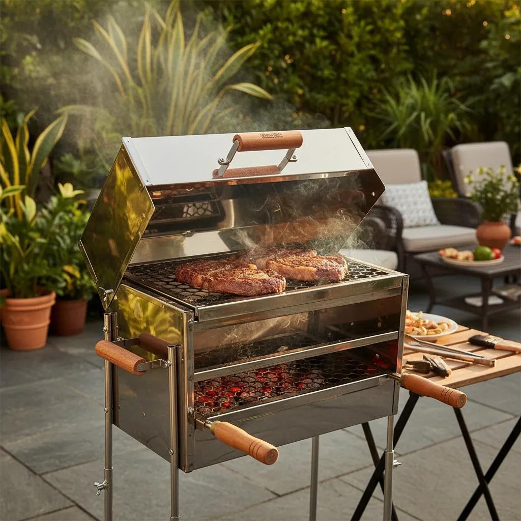Churrasqueira Inox Média 2 Grelhas com Tampa a Bafo