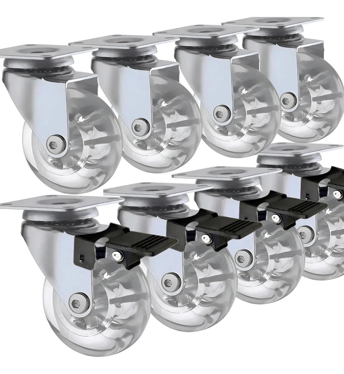 Kit 8 Rodízios 50mm Silicone Reforçada Giratória Com Trava