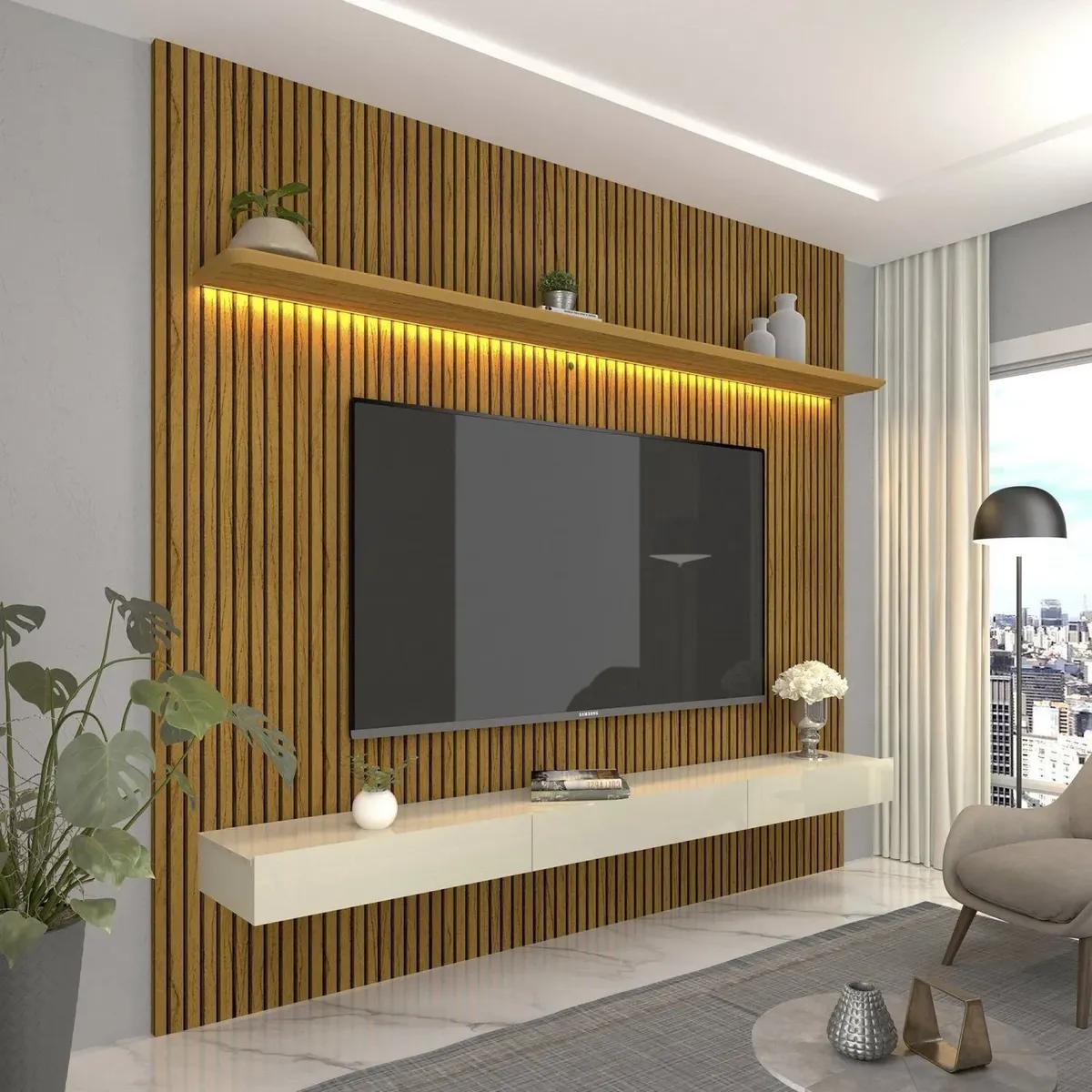 Painel para TV até 90" Impressão Ripada LED com Gaveta 220cm