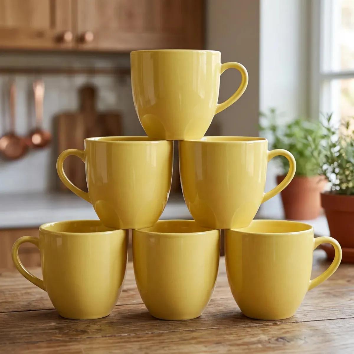 Jogo 6 Xícaras Café Chá Porcelana 170ml Amarelo