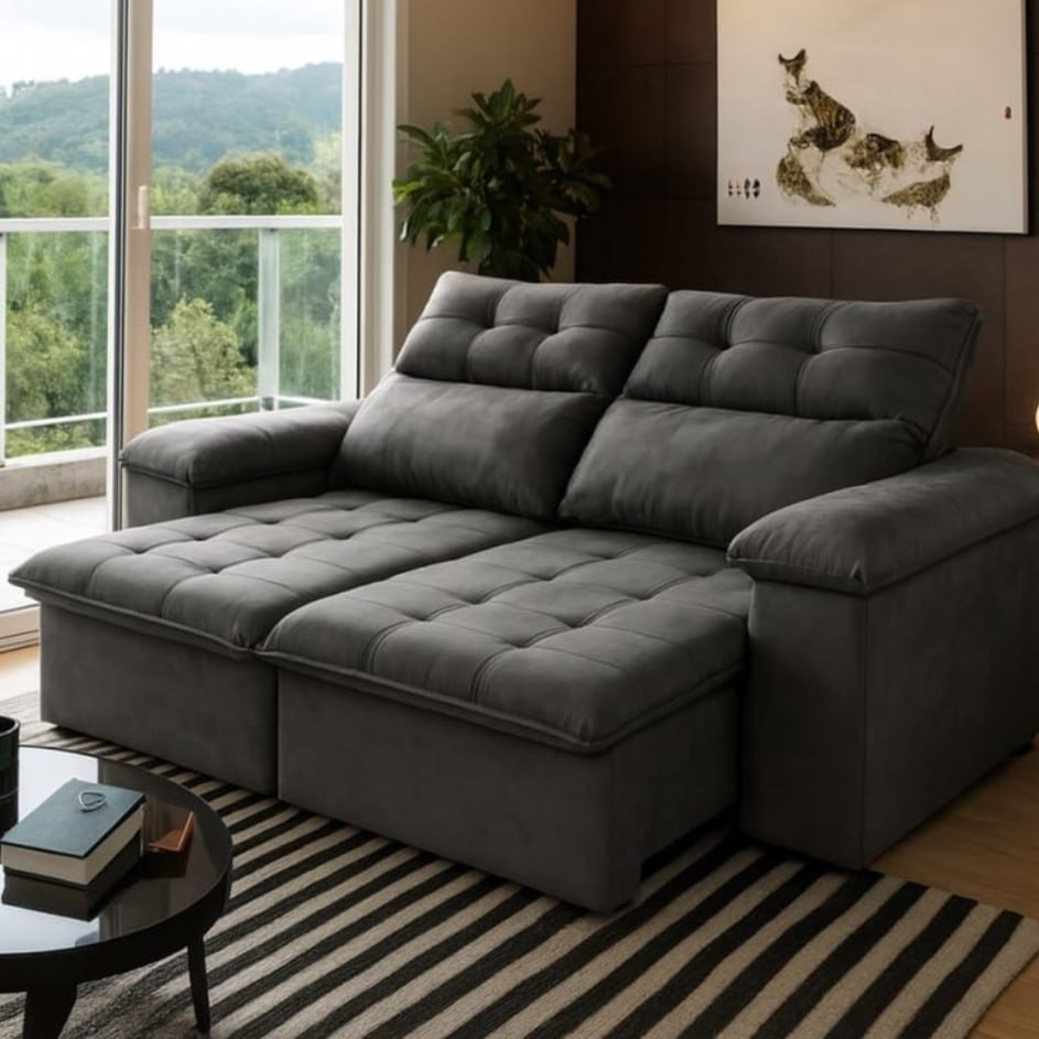 Sofá Retrátil Reclinável King House Verona 1,50m Velut Cinza
