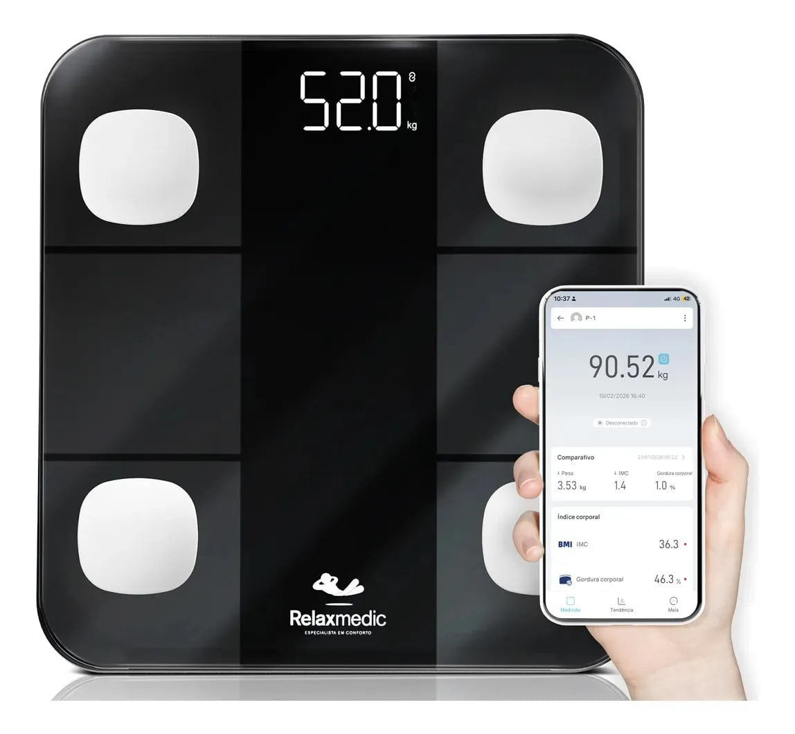 Balança Digital Corporal Bioimpedância Bluetooth Relaxmedic