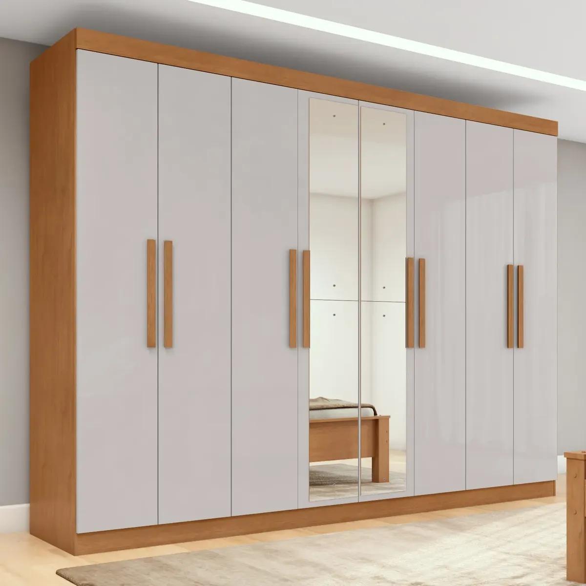 Guarda-roupa Casal Easy Slim Com Espelho 8 Portas Amendoa Clean/Off