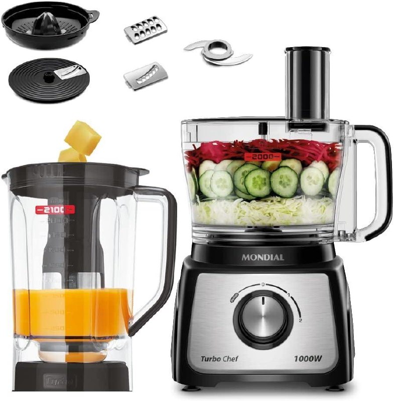 Multiprocessador Turbo Chef 5 Em 1 Mondial 1000W Preto e Inox