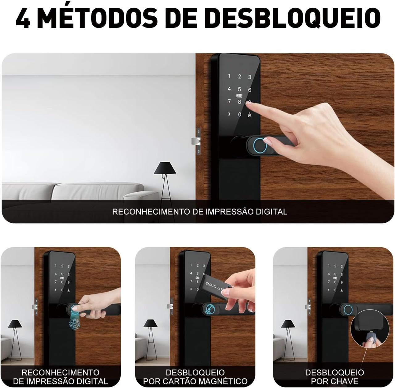 Fechadura Inteligente Biométrica com Senha, Tag e Alarme
