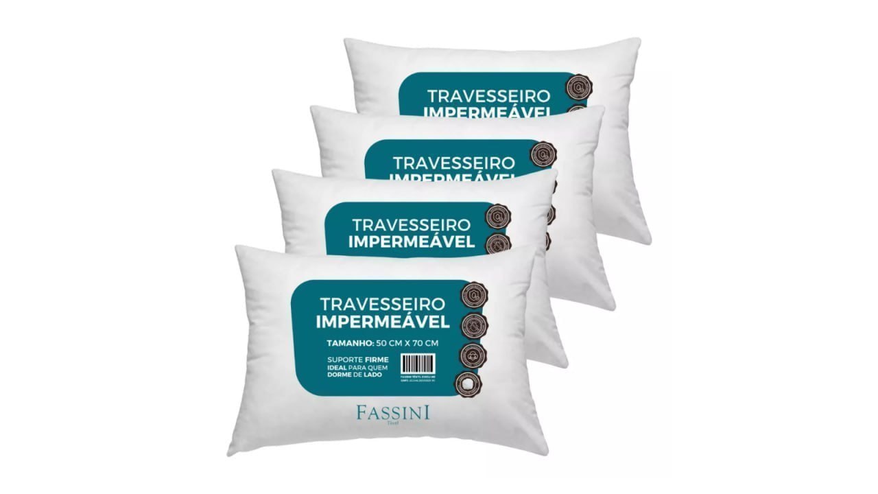 Kit 4 Travesseiros Antialérgico Impermeável Fassini 50x70cm