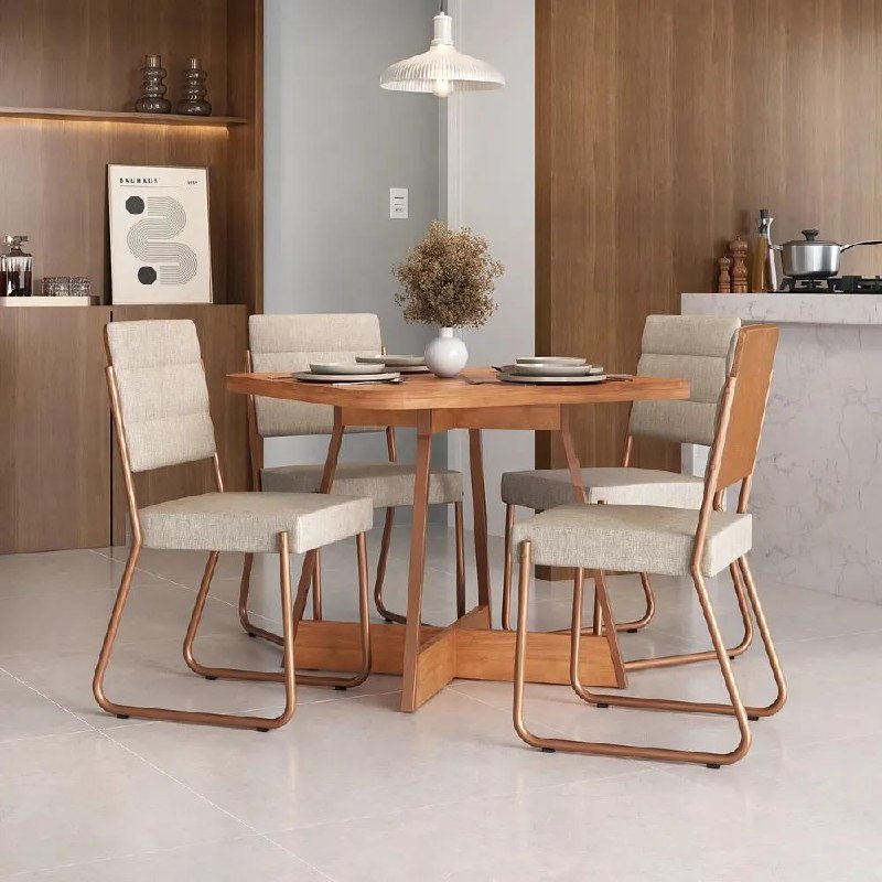 Conjunto Sala Jantar Mesa e 4 Cadeiras Charlotte Carraro Nogal Rose