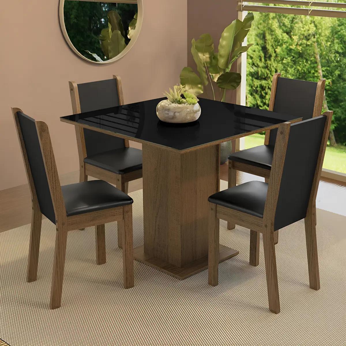 Sala de Jantar Tifani - Mesa Vidro + 4 Cadeiras Madesa