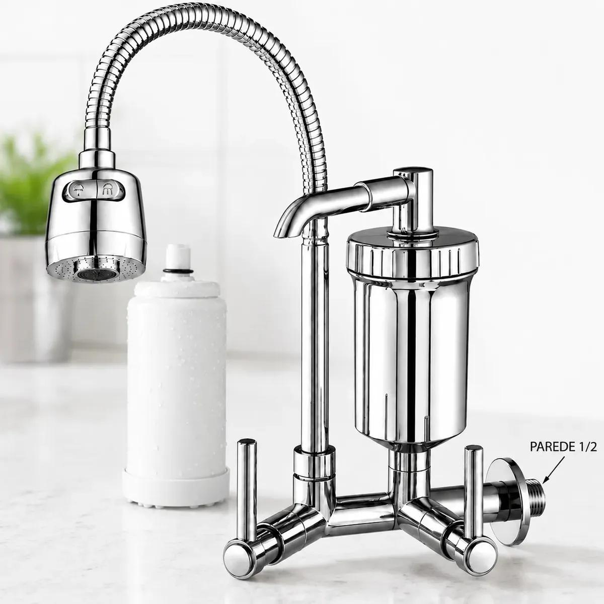 Torneira com Filtro Purificador Bica Flexível Gourmet 2 Modos