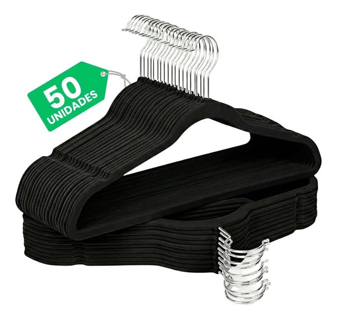 Kit 50 Cabides Veludo Antideslizante Slim Adulto