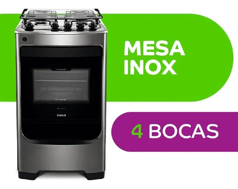 Fogão Consul 4 Bocas Acendimento Automático Inox CF04NAR