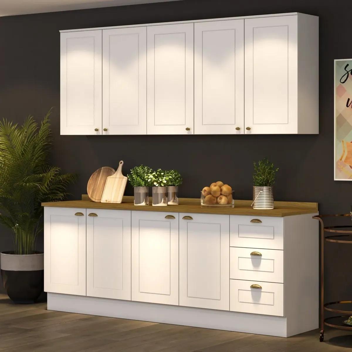 Cozinha Compacta 4 Peças 9 Portas 3 Gavetas Emily Espresso MDF