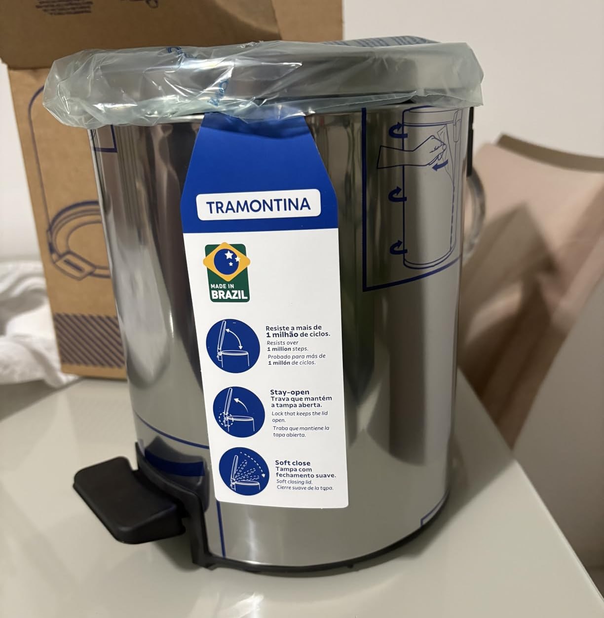 Lixeira com Pedal Tramontina Loop Aço Inox 5L