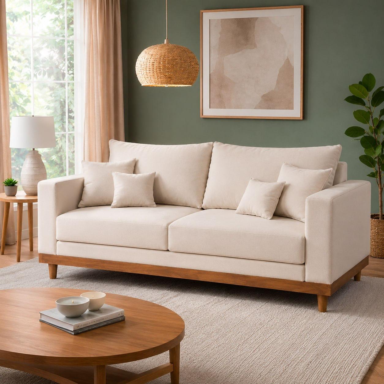 Sofá Living 3 Lugares Suede Resistente com Almofadas