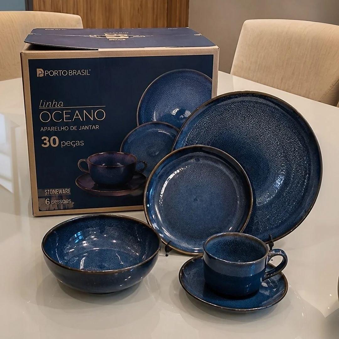 Aparelho de Jantar Porto Brasil Stoneware Azul Oceano 30 Peças