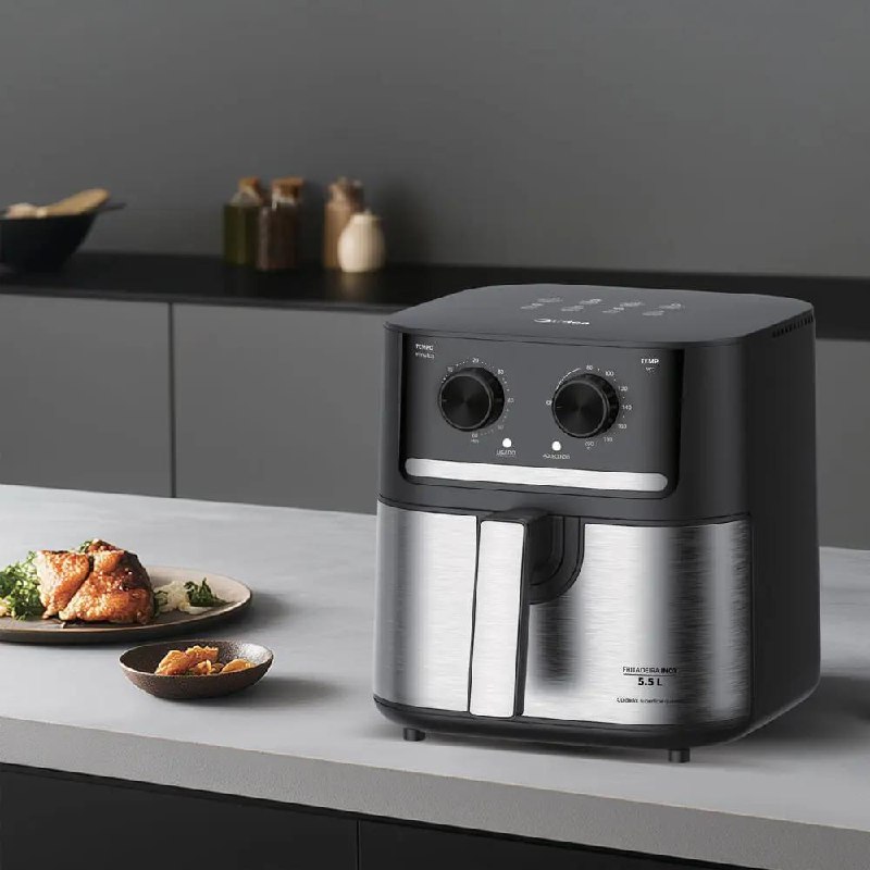 Fritadeira Air Fryer Cyclone 5,5L Midea Preto e Inox 220v