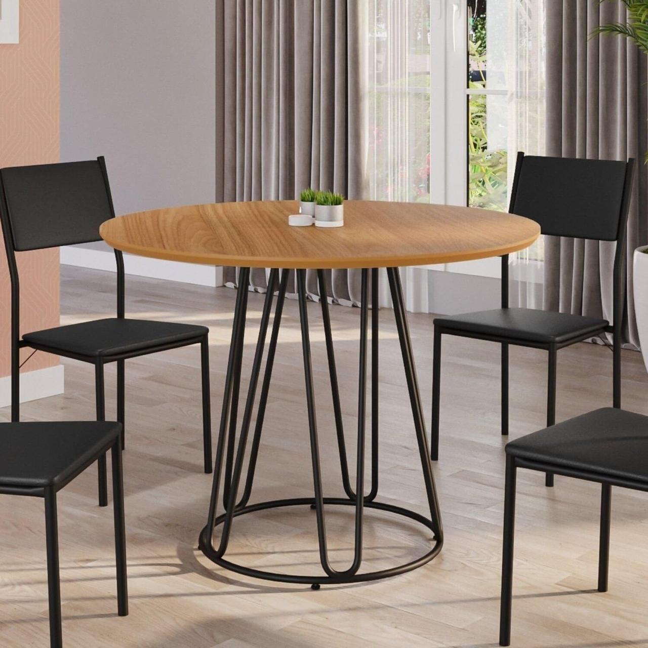 Mesa Redonda 90cm MDF Ômega Preto Fosco