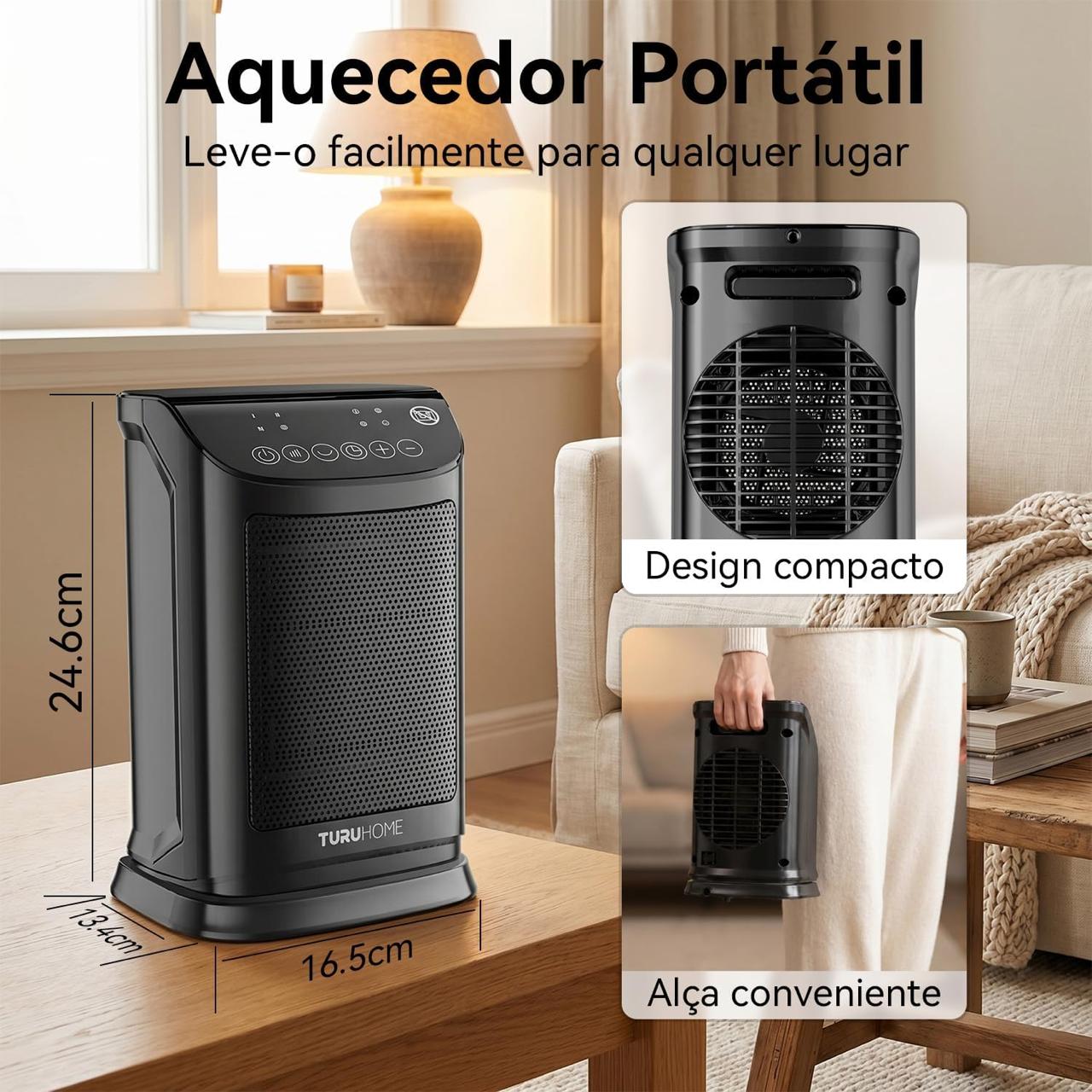 Aquecedor e Ventilador 4 em 1 com Termostato e Controle Remoto