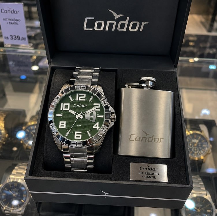 Kit Relógio Condor Speed Masculino Prata + Cantil