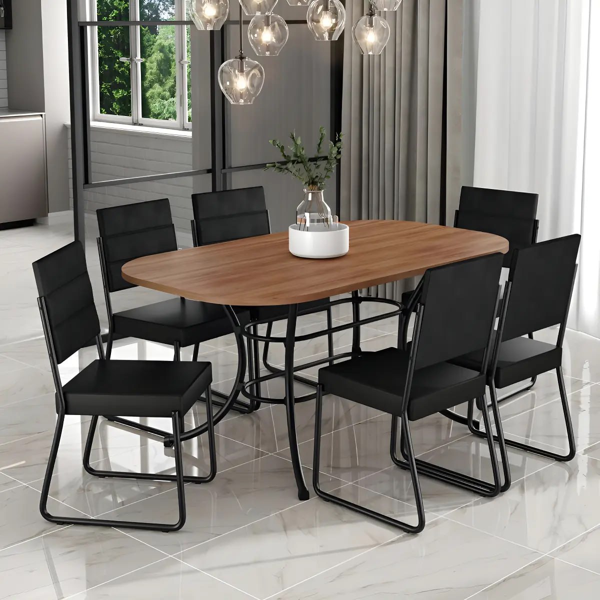 Conjunto Sala de Jantar Carraro com Mesa e 6 Cadeiras Fênix