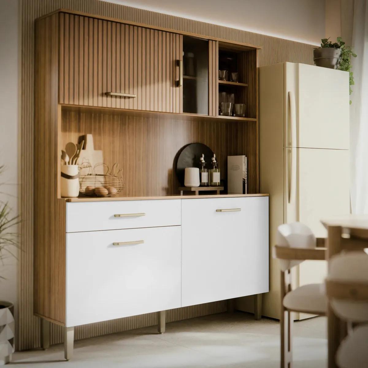 Armário de Cozinha Viena Plus com Balcão Mel/Branco