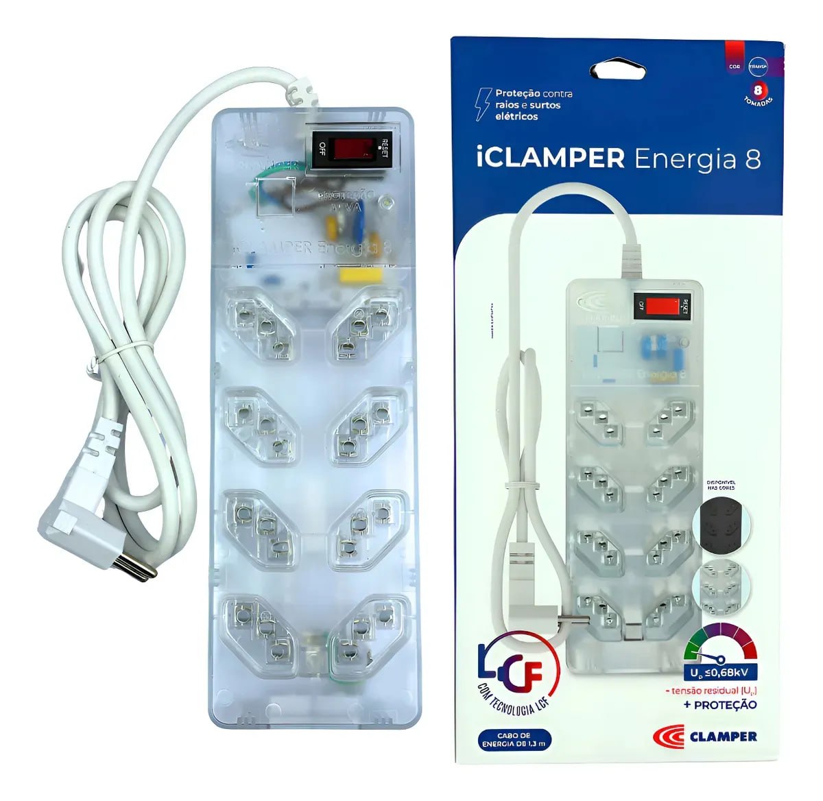 Filtro de Linha Clamper Energia 8 Tomadas Bivolt com DPS