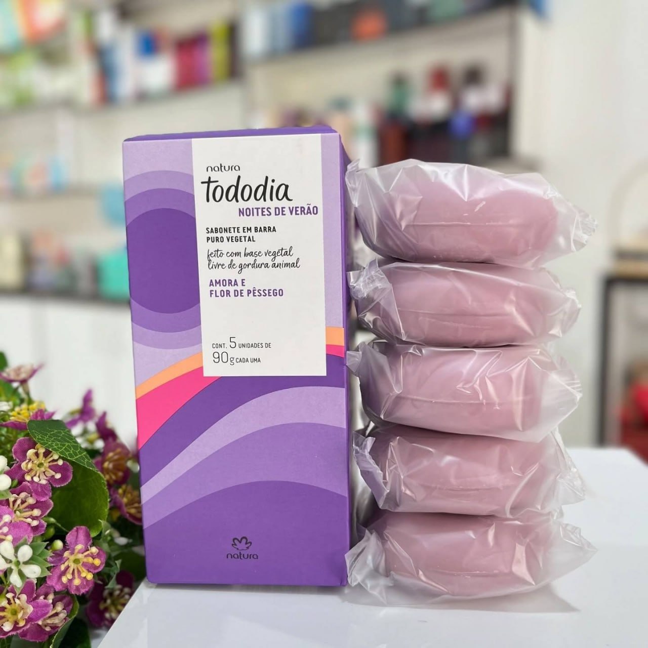Kit 5 Sabonetes Natura Tododia Amora e Flor de Pêssego 90g