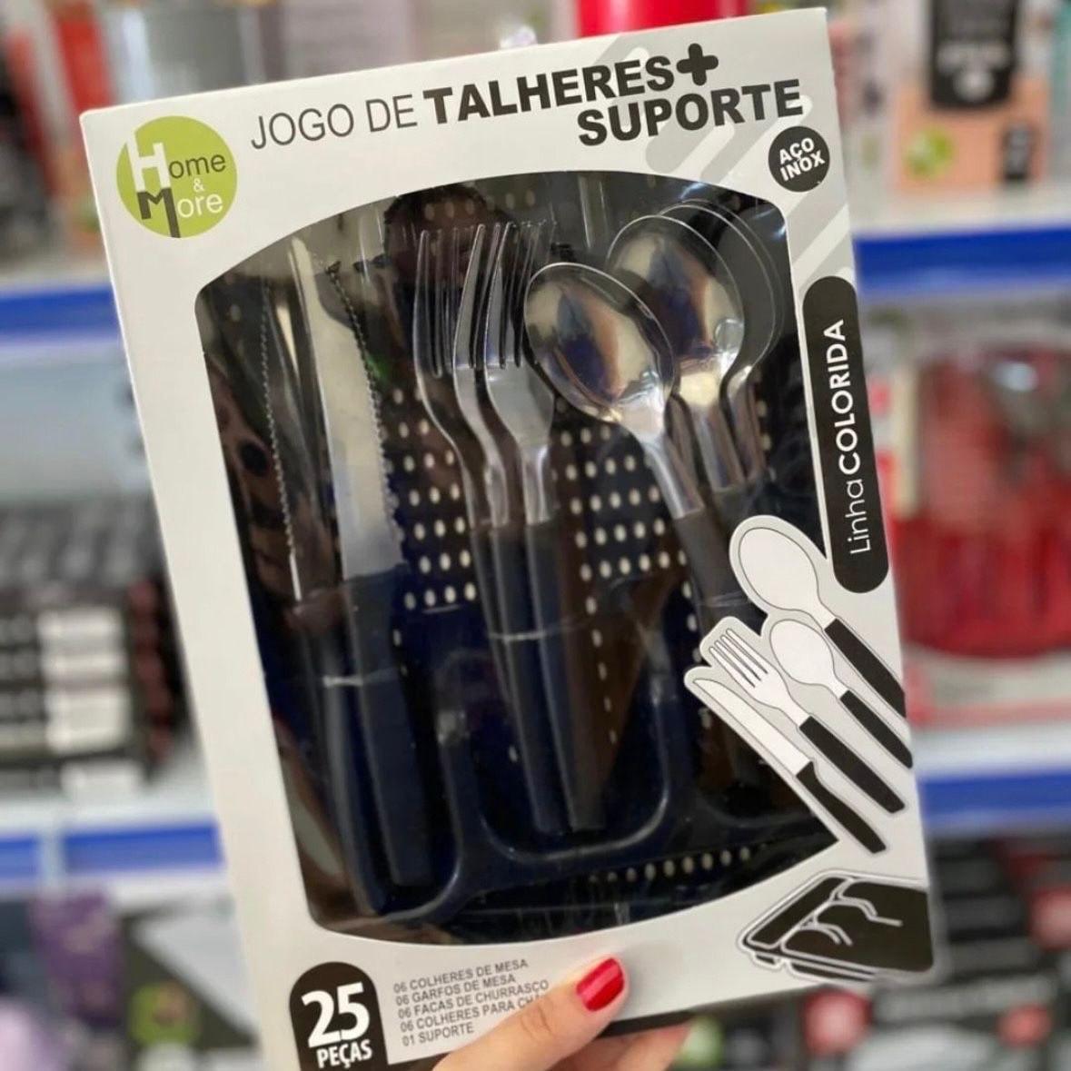 Kit Talheres 25 Peças com Porta Talher Premium Luxo