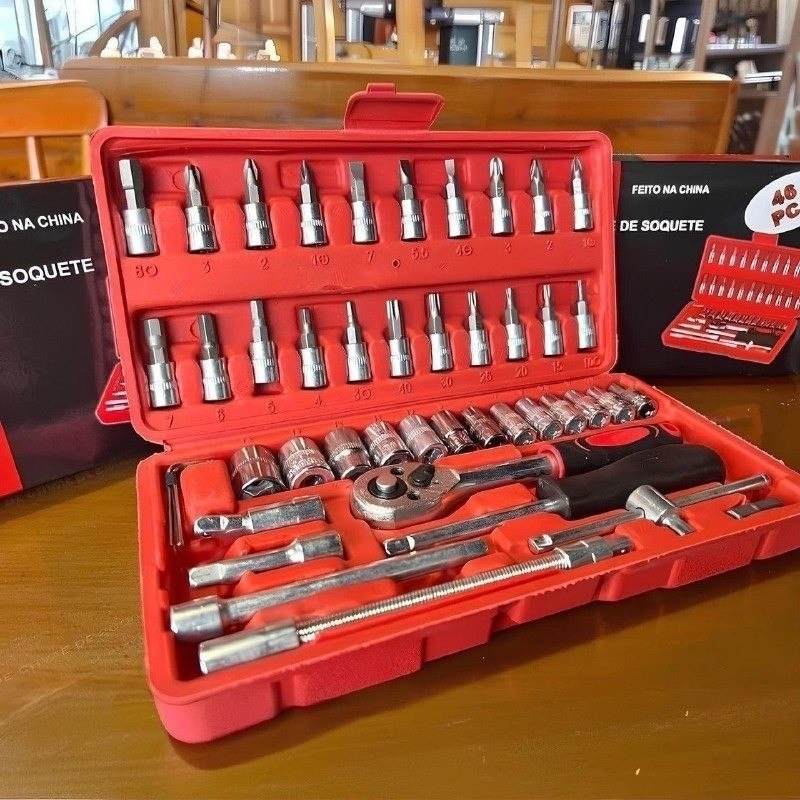Kit Chaves Ferramentas Quicko Catraca Soquete Allen 46 Peças