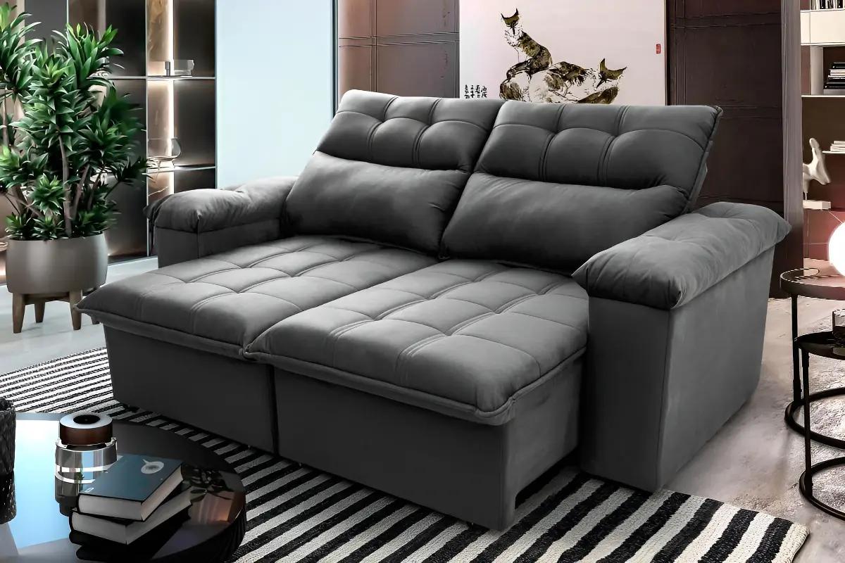 Sofá Retrátil/Reclinável King House Verona 1,50m Velut Cinza