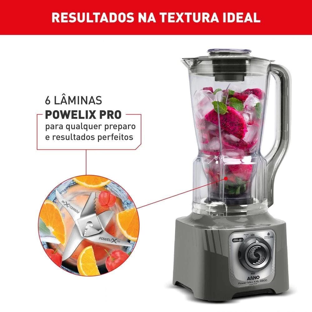Liquidificador Power Max XXL 2200W Jarra 2,25L 6 Lâminas Arno