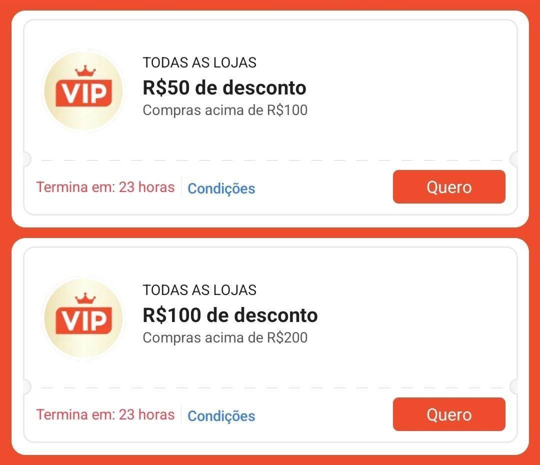 Cupons Shopee VIP - R$15, R$50 e R$100 OFF