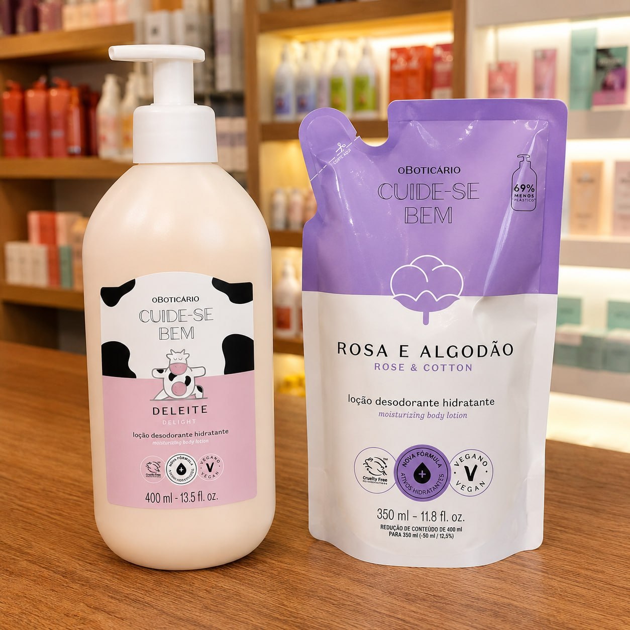 Combo Cuide-se Bem: Loção Corporal + Refil Rosa e Algodão