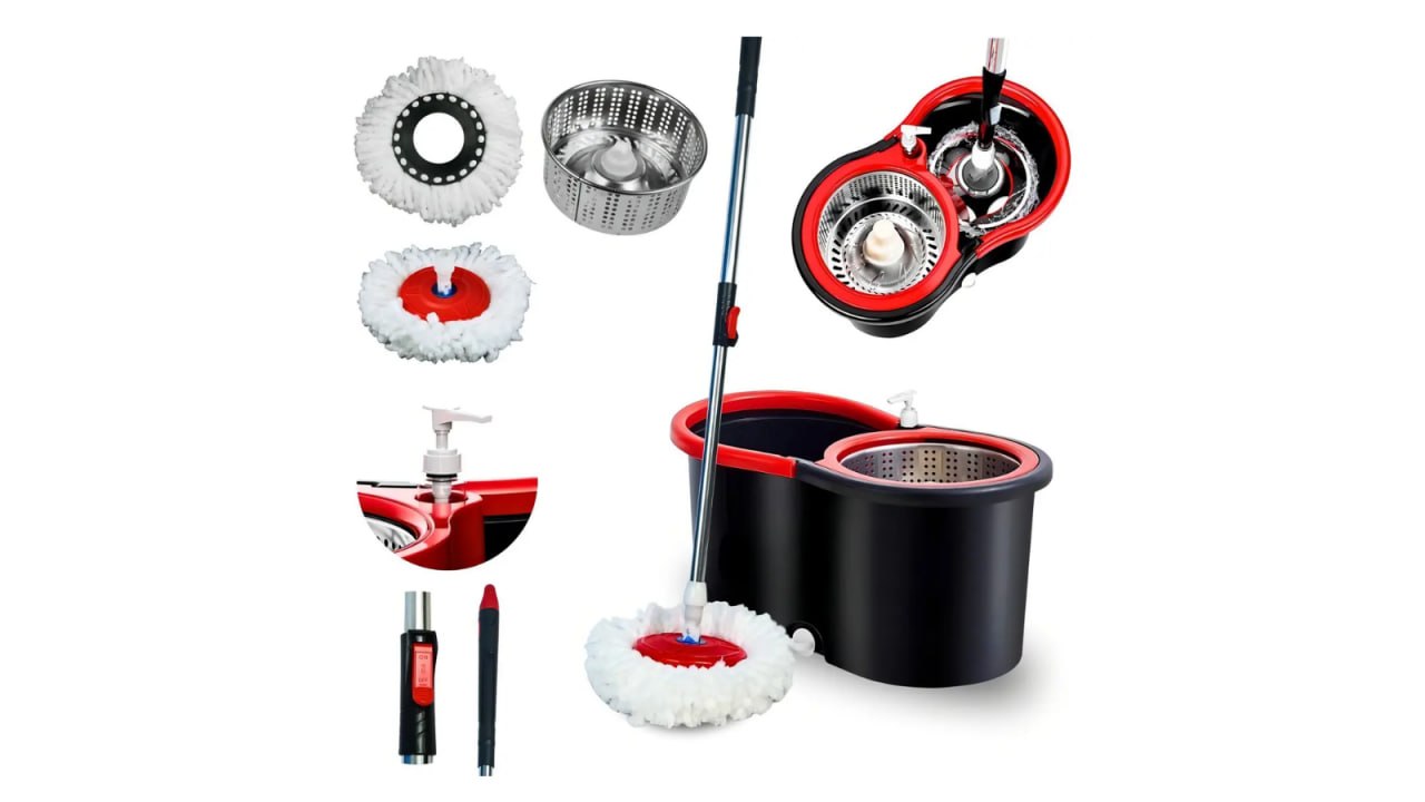 Mop Esfregão Giratório NYBC Cesto Inox 14L + 2 Refis