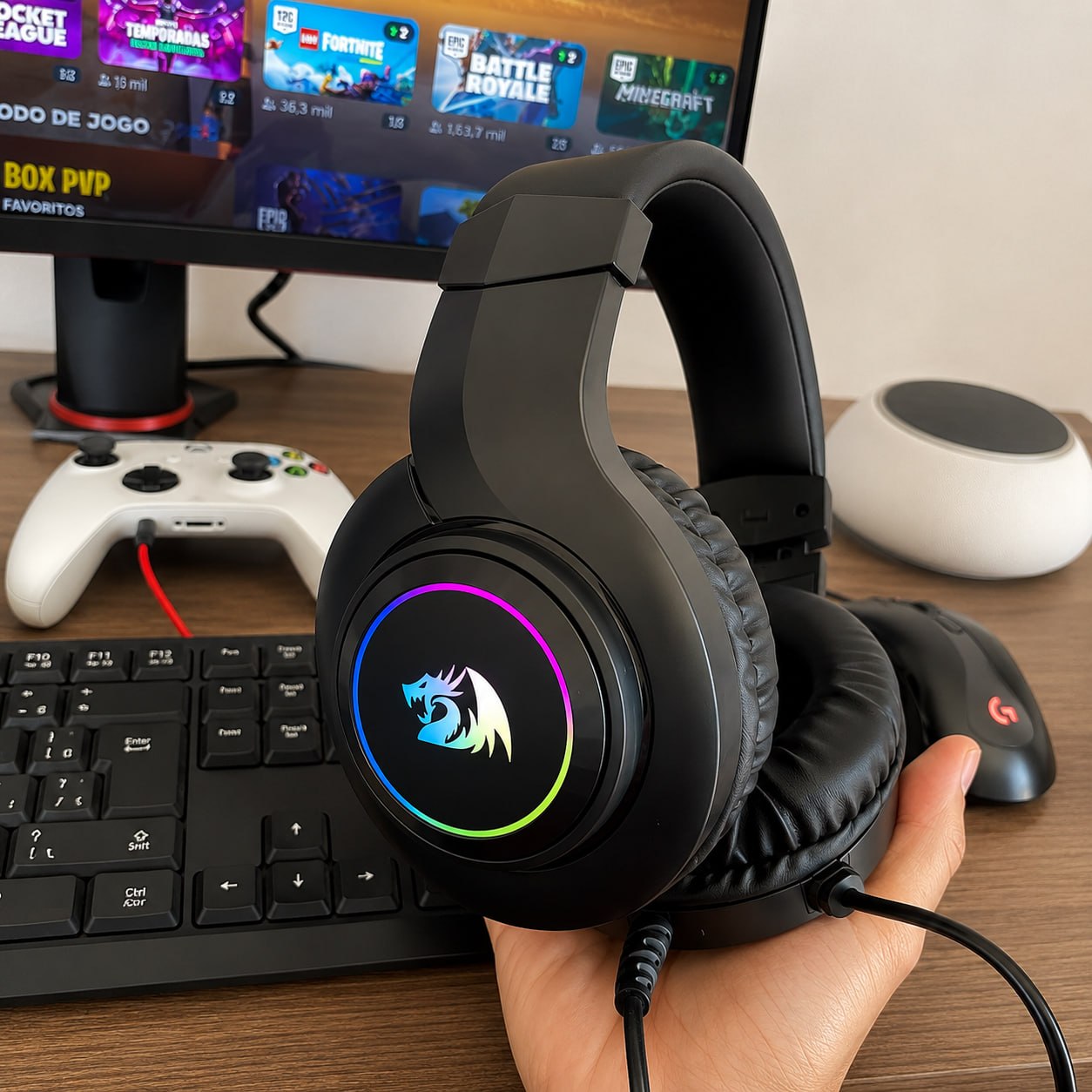 Headset Gamer Redragon Hylas Preto RGB