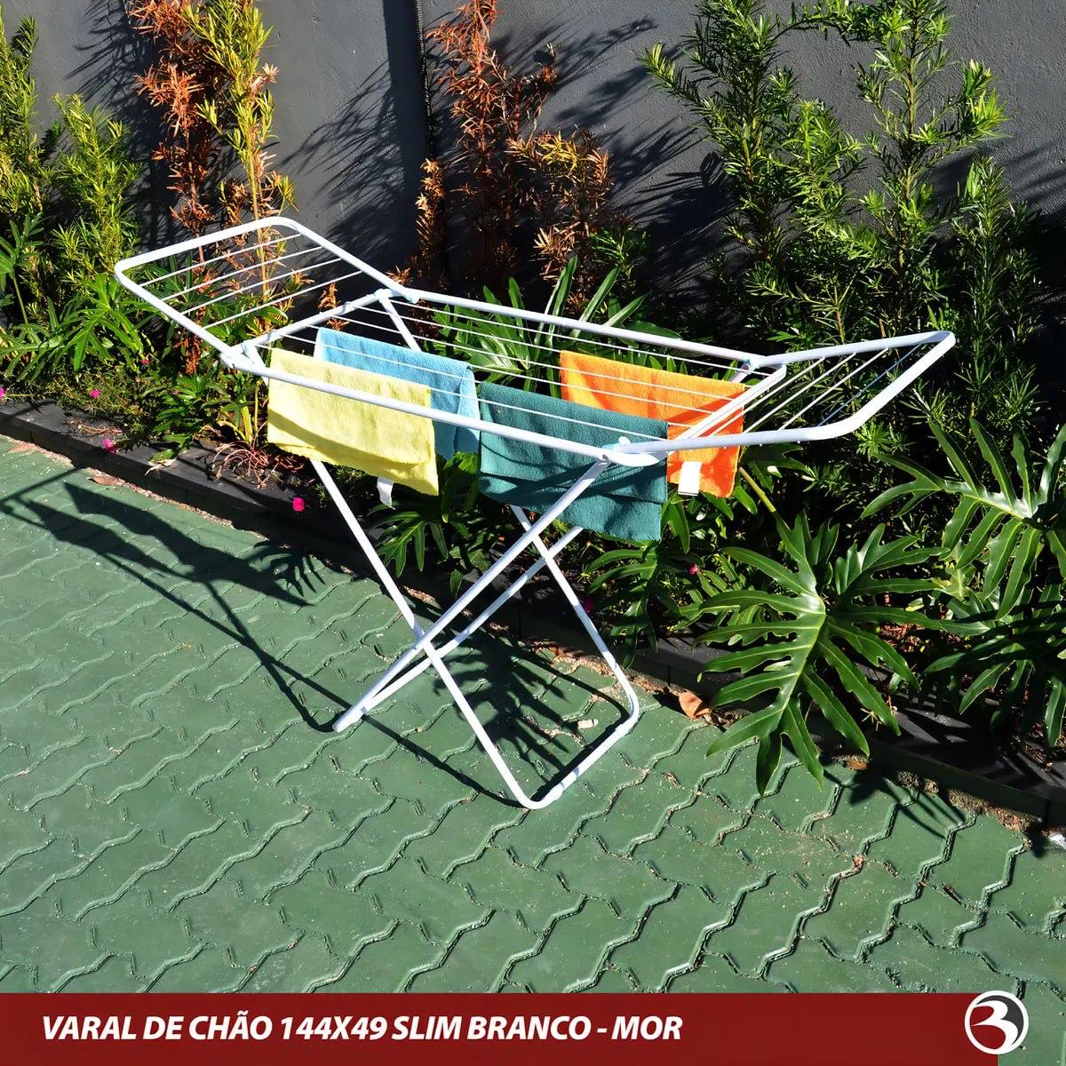 Varal de Chão Abas Slim Dobrável Retrátil Aço Reforçado Mor