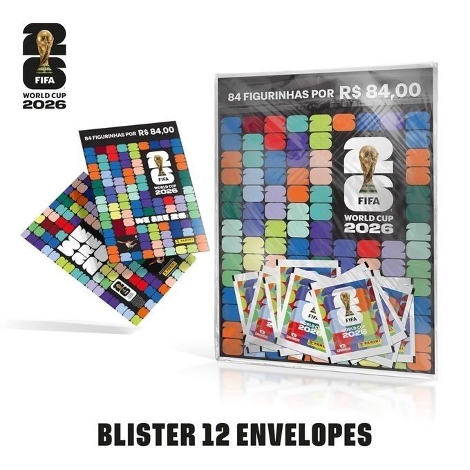 Kit 12 Envelopes Figurinhas Copa do Mundo FIFA 2026 + Cartela