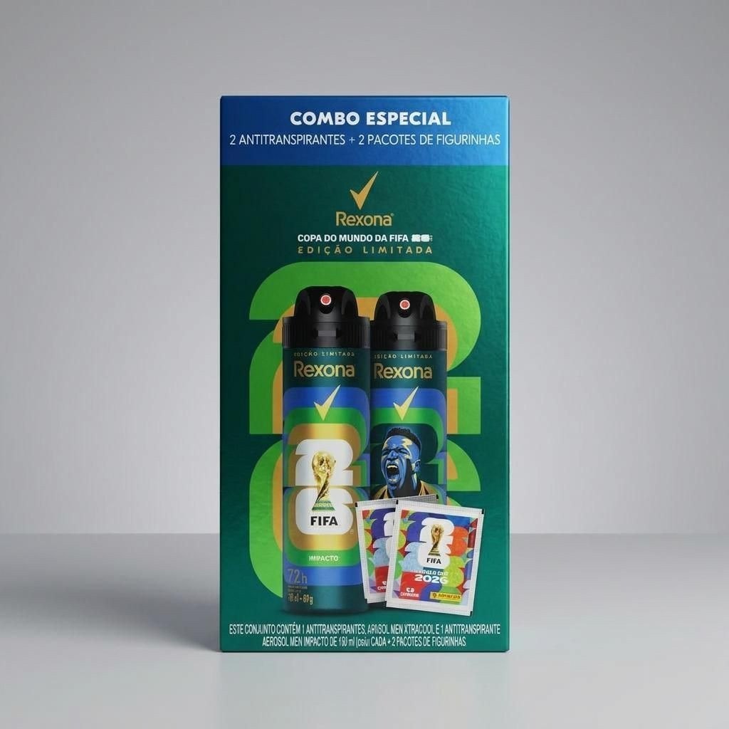 Kit 2 Antitranspirante Rexona + 2 Pacotes Figurinhas Copa 2026