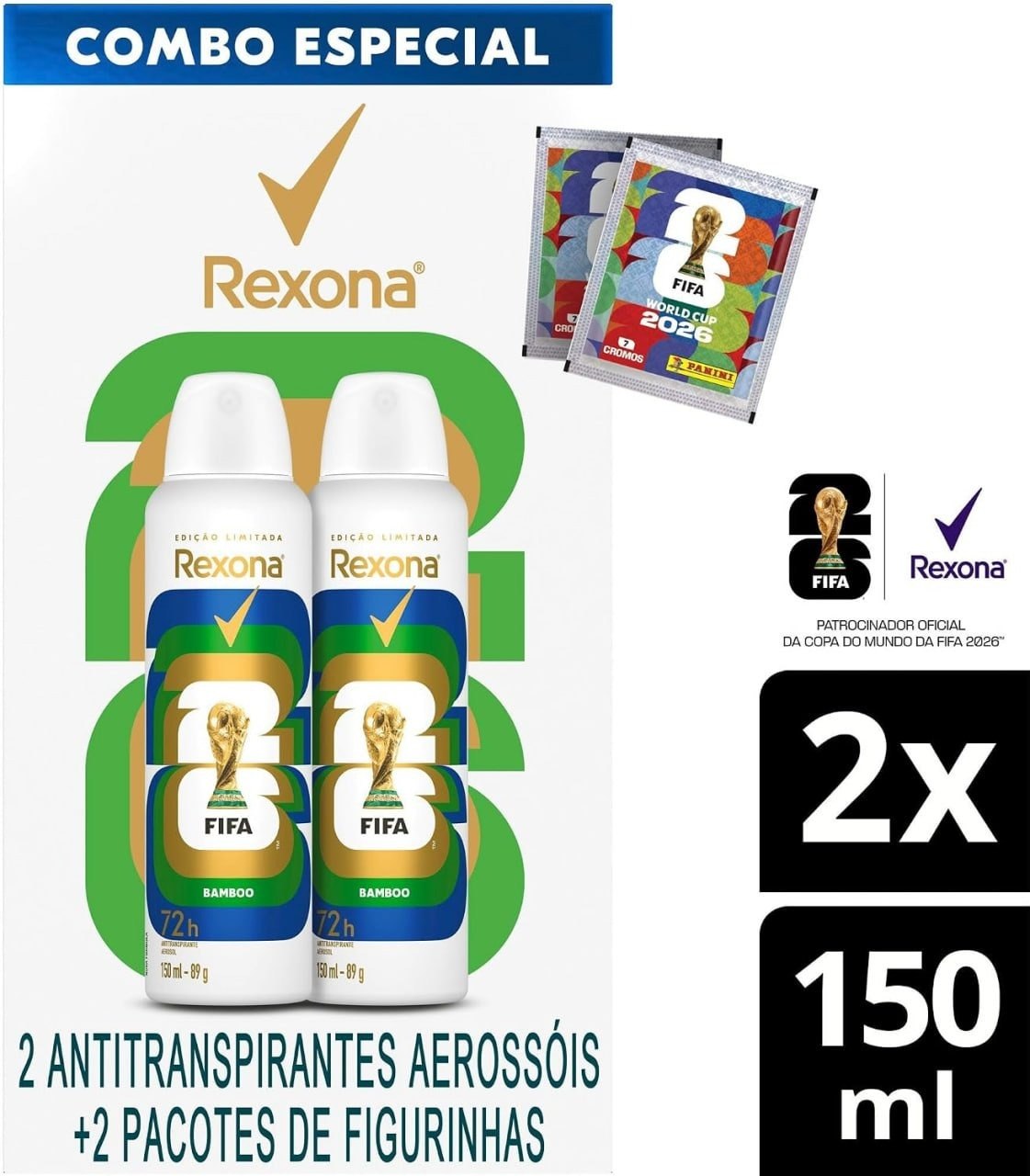 Kit Rexona Antitranspirante Bamboo 150ml + Figurinhas Copa do Mundo