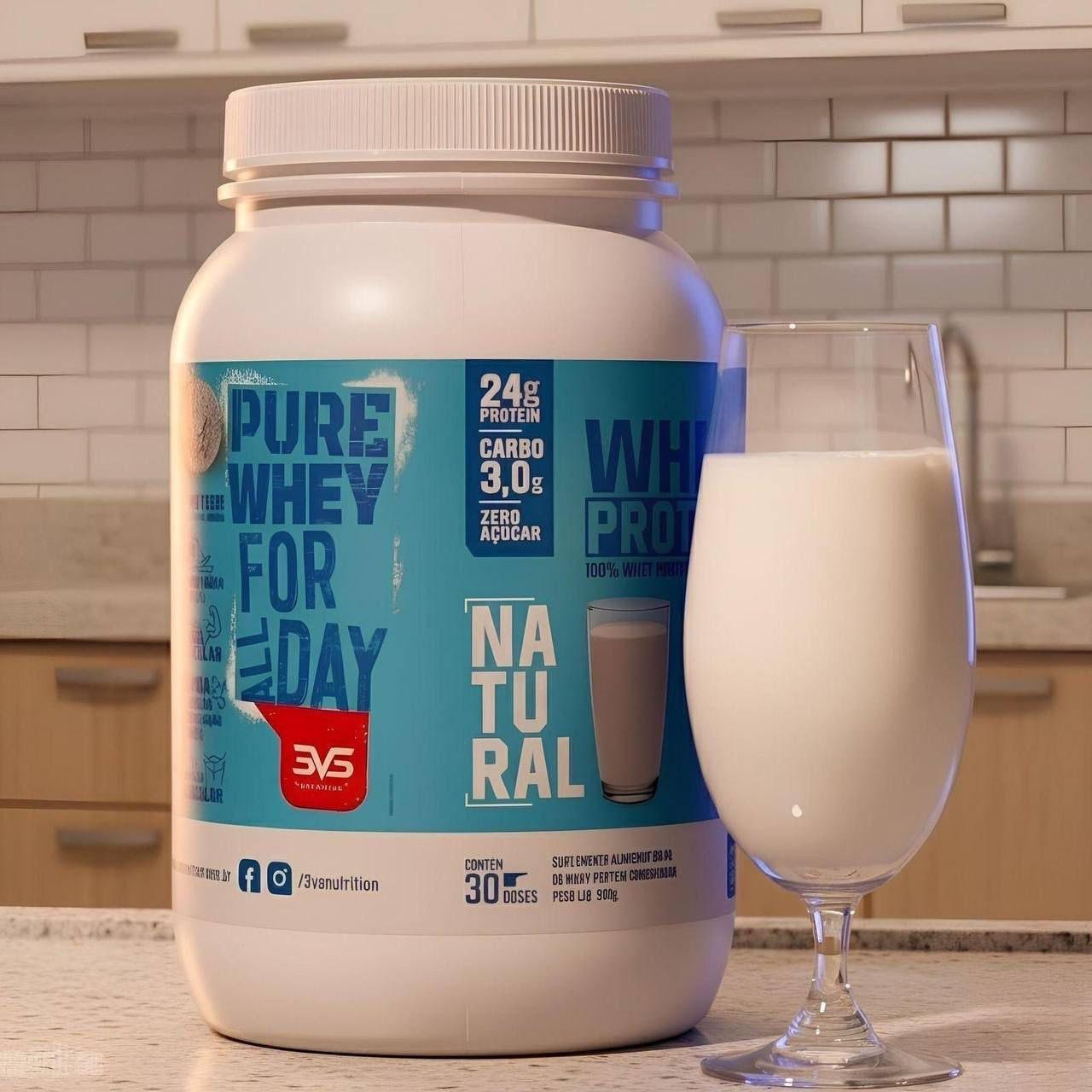 100% Whey Protein Concentrado 900g Sabor Natural - 3VS Nutrition
