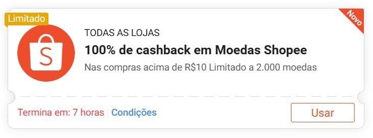 Cupom 100% Cashback Shopee