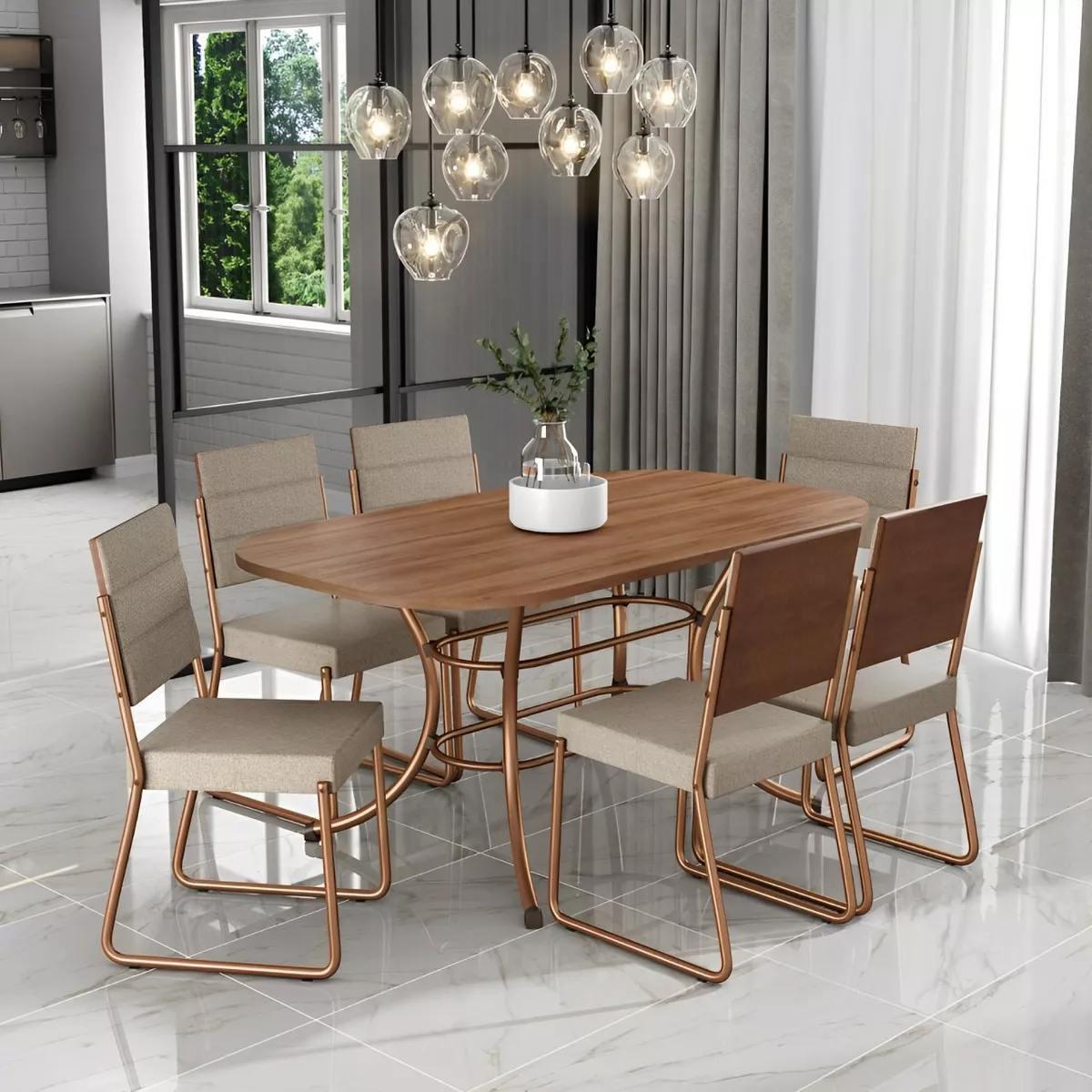 Conjunto Sala de Jantar Mesa e 6 Cadeiras Fênix Carraro