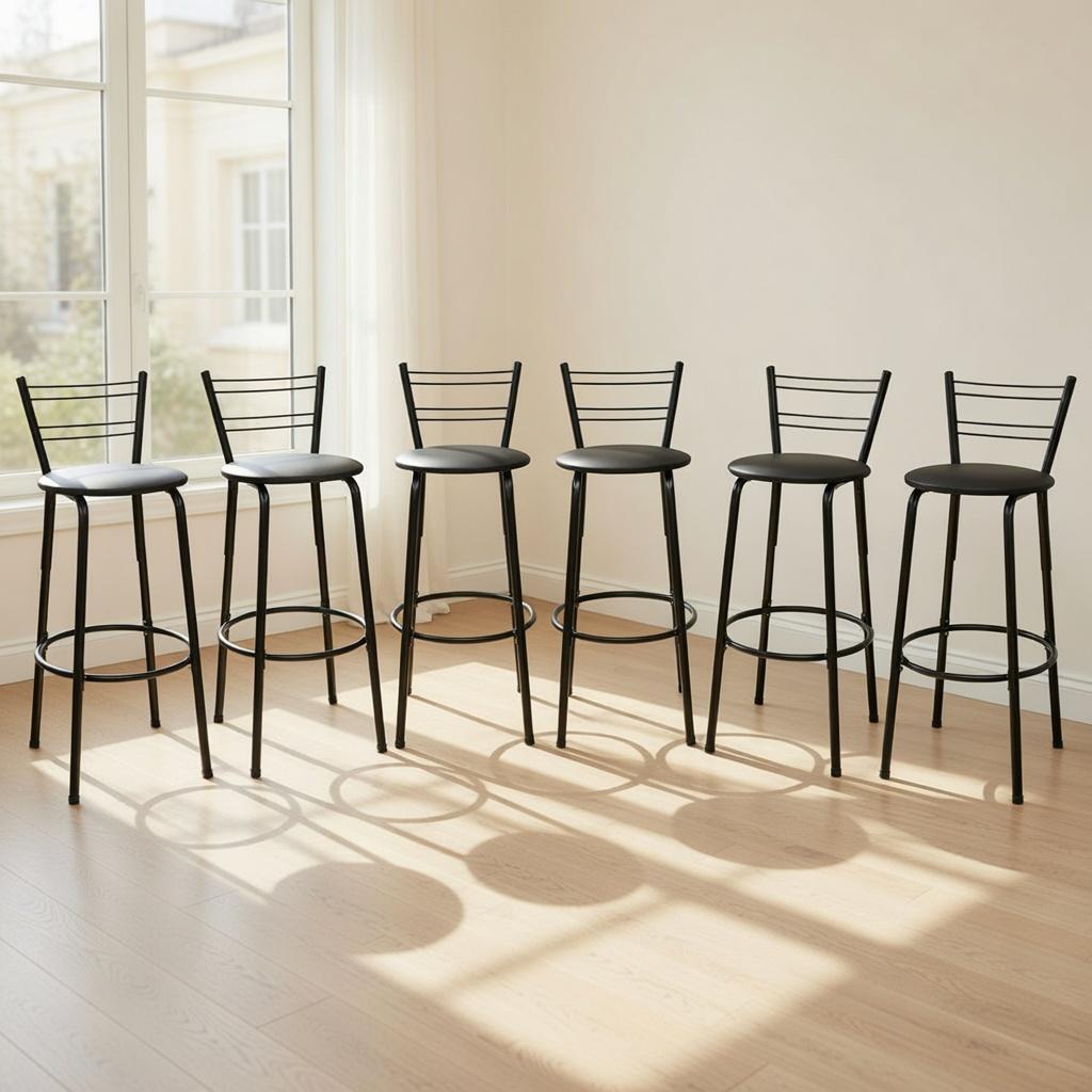 KIT 6 Banquetas Altas com Encosto 90cm Aço e Espuma